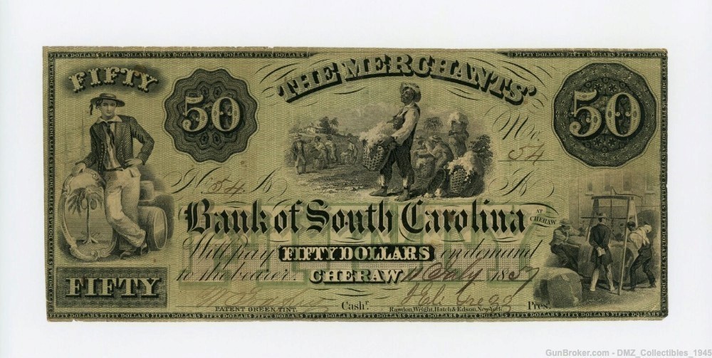 Pre Civil War Era 1857 $50 South Carolina Bank Note Antique Currency Money-img-0
