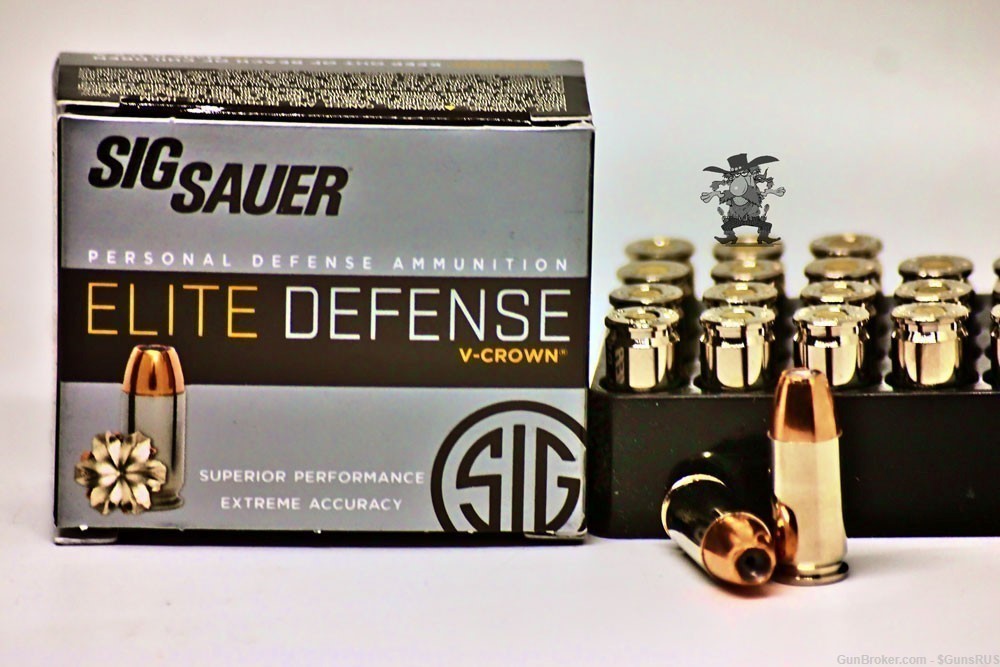 9mm Sig Sauer ELITE DEFENSE V-Crown JHP Personal Defense 9 MM 124 GR 20RDS -img-1