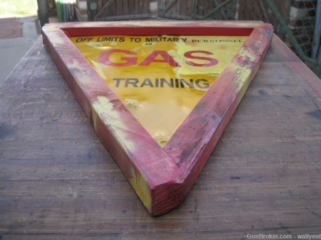 Old Shot Up Destroyed Saved Repaired Military Gas Sign Wood Framed-img-2