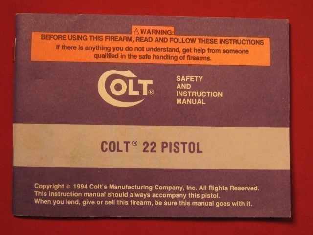 COLT 22 Pistol Manual Original Auto Gun VeryNice-img-0