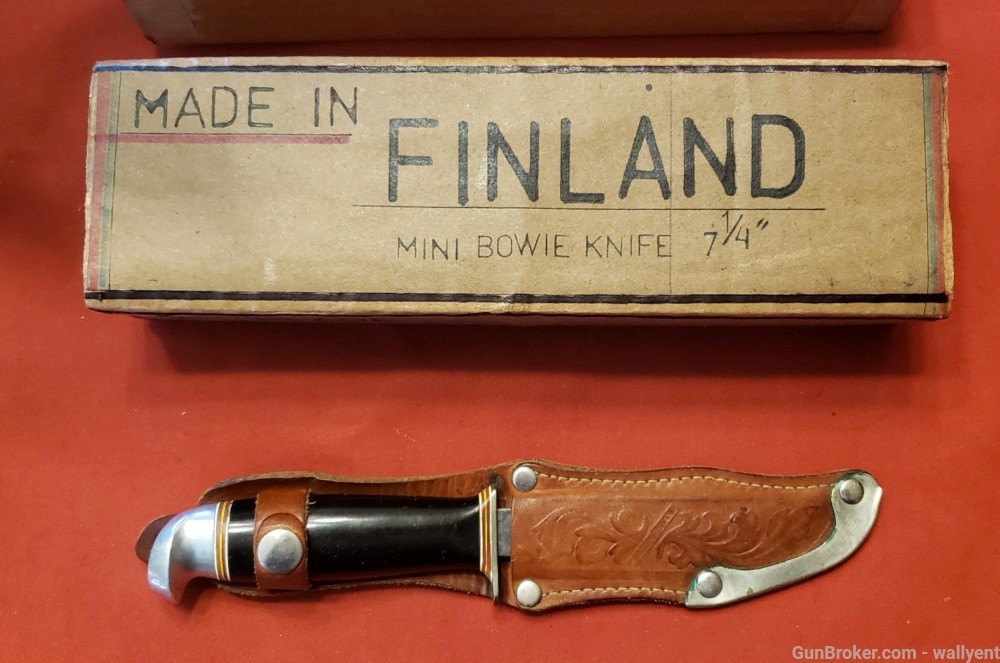 Made in Finland Mini Bowie Knife Leather Case vintage rare 7 1/4"long -img-1