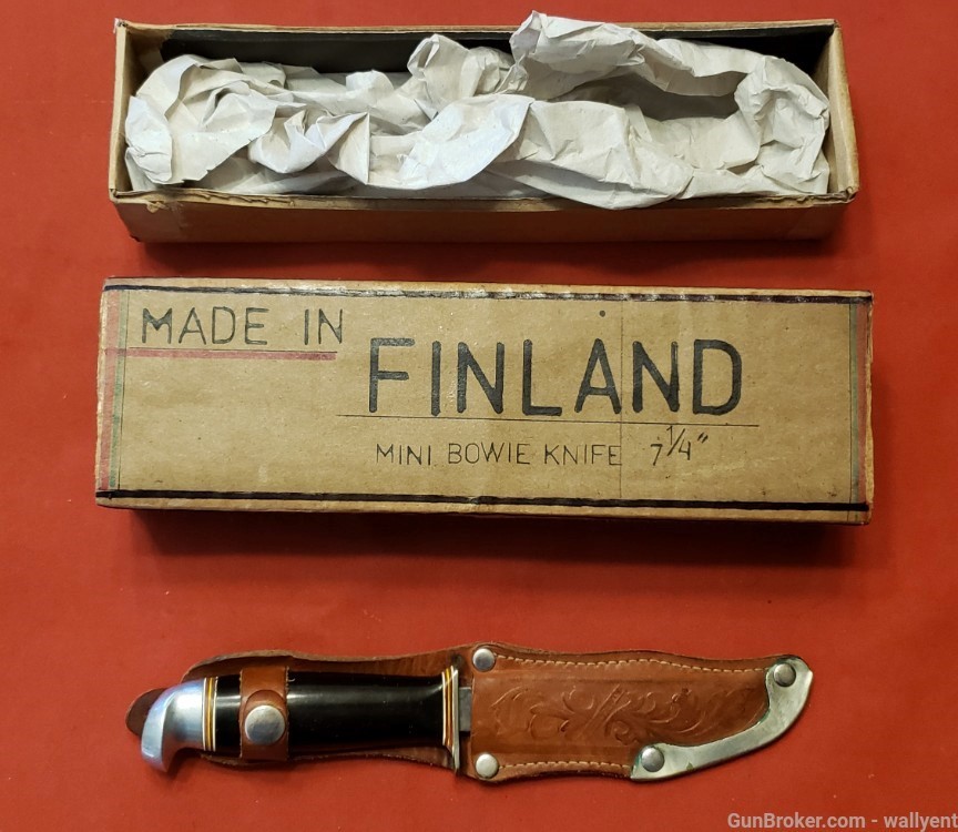 Made in Finland Mini Bowie Knife Leather Case vintage rare 7 1/4"long -img-0
