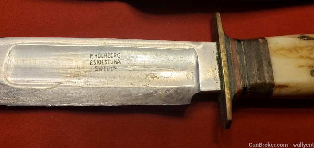 P.Holmberg Eskilstuna Sweden Knife Stag Grips Leather Case Rostfri Straight-img-6