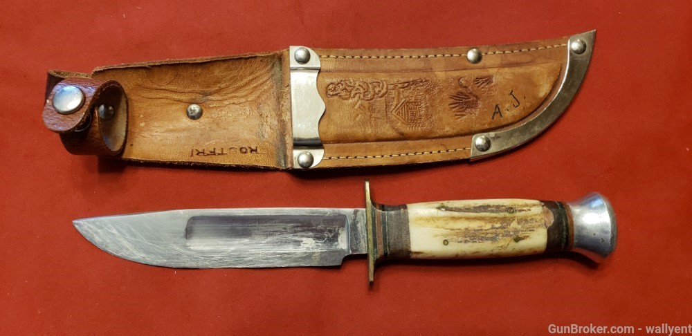 P.Holmberg Eskilstuna Sweden Knife Stag Grips Leather Case Rostfri Straight-img-7