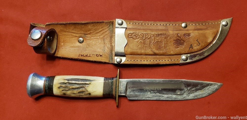 P.Holmberg Eskilstuna Sweden Knife Stag Grips Leather Case Rostfri Straight-img-3