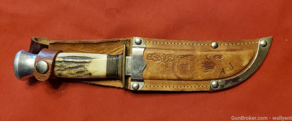 P.Holmberg Eskilstuna Sweden Knife Stag Grips Leather Case Rostfri Straight-img-1