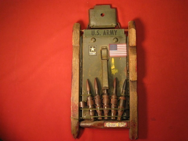 US Army 50cal BMG Display Ammo Lid Tent Stakes Old Made in U.S.A.-img-0