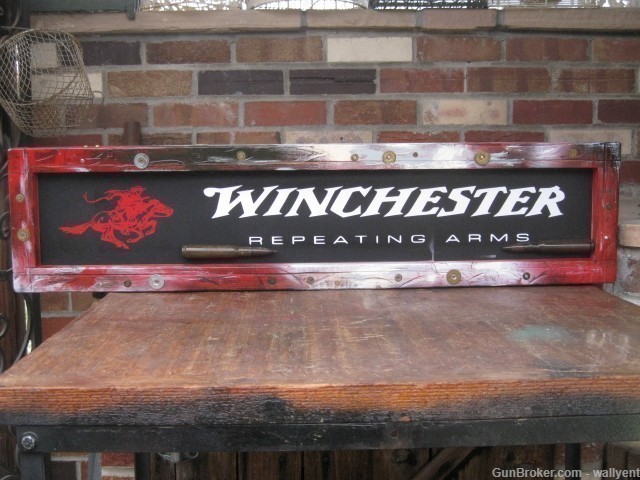 WINCHESTER Repeating Arms Sign Board Metal Wood Framed Custom -1 of a Kind-img-0