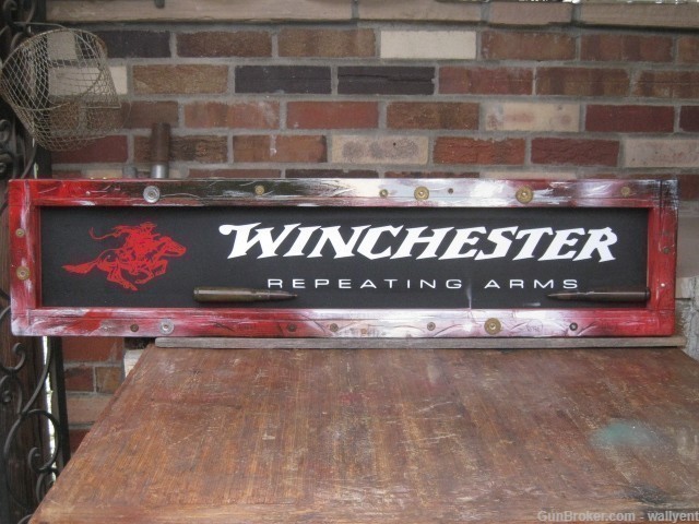 WINCHESTER Repeating Arms Sign Board Metal Wood Framed Custom -1 of a Kind-img-15