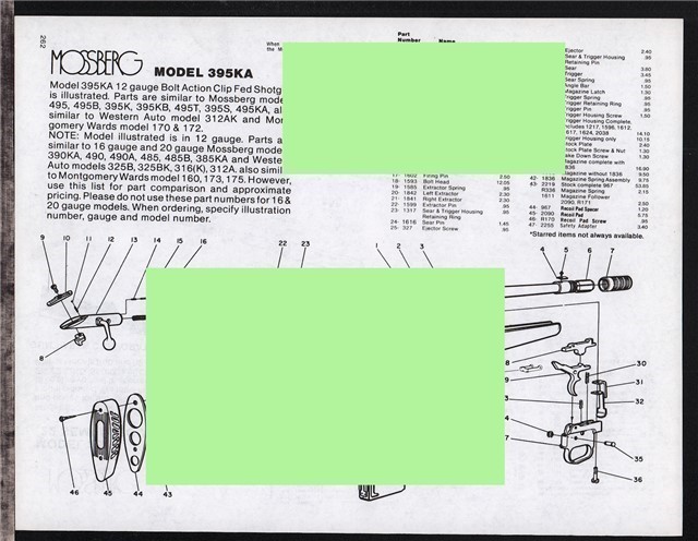 MOSSBERG 395KA 12 gauge Schematic Parts List AD-img-0
