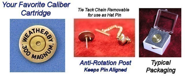 Weatherby Brass  300 Magnum Wby Mag Hat Pin Tie Tack Ammo Bullet-img-0