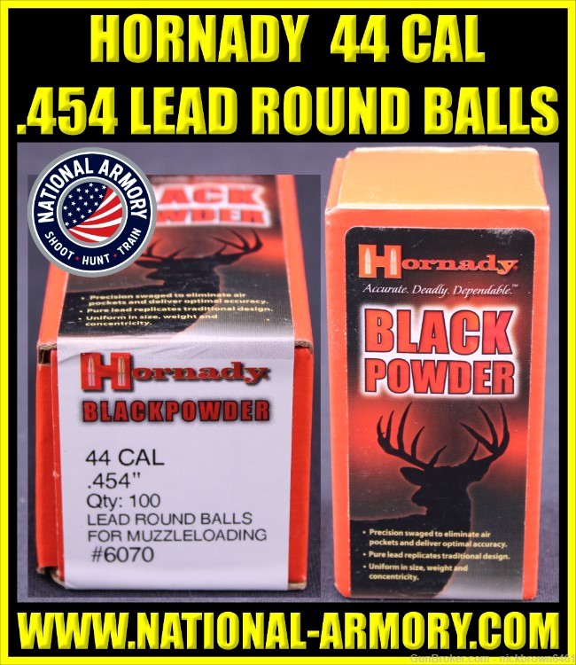 HORNADY 44 CAL .454" LEAD ROUND BALLS FOR MUZZLELOADING 100 CT #6070-img-0