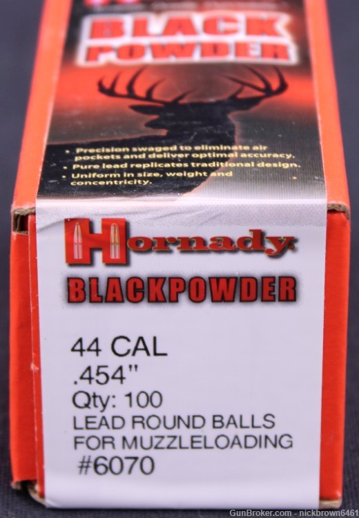 HORNADY 44 CAL .454" LEAD ROUND BALLS FOR MUZZLELOADING 100 CT #6070-img-1