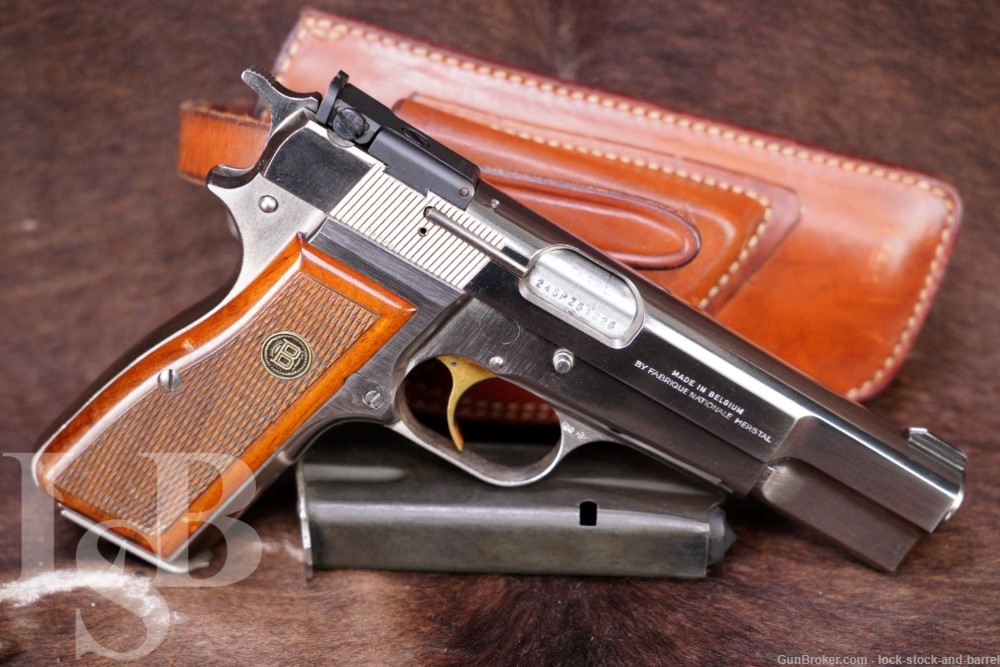 FN Browning Hi-Power 9mm Luger 4 5/8" Nickel Semi-Auto Pistol, 1981 NO CA-img-0