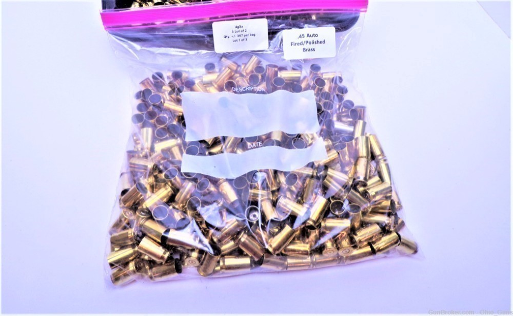 .45 Auto Fired Polished Brass - Various Mfg's - 1 Lot of 2 (+/- 367 ct pb)-img-2