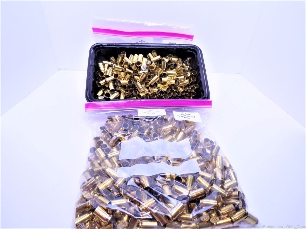 .45 Auto Fired Polished Brass - Various Mfg's - 1 Lot of 2 (+/- 367 ct pb)-img-0