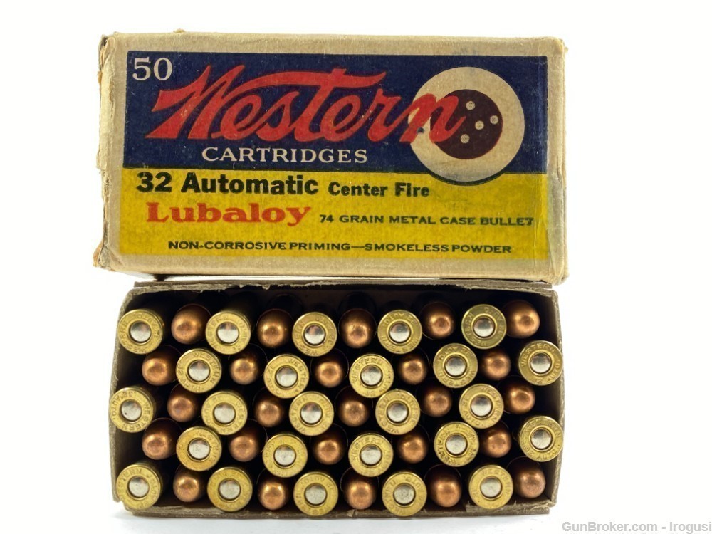 Western .32 Automatic ACP 74 Gr Lubaloy Metal Case Bullet FULL Vintage Box-img-0