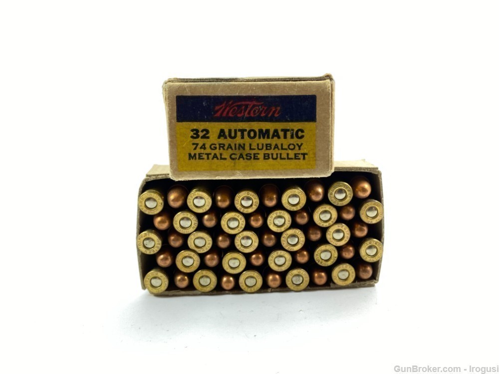 Western .32 Automatic ACP 74 Gr Lubaloy Metal Case Bullet FULL Vintage Box-img-3