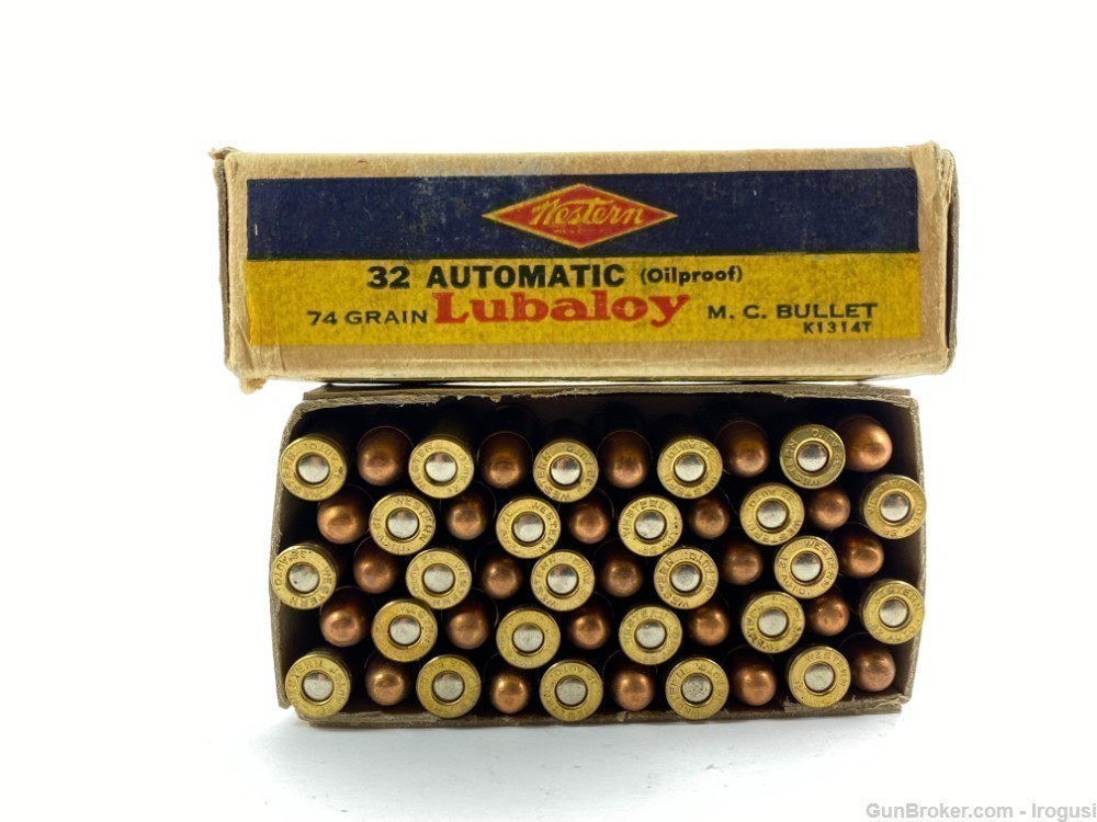 Western .32 Automatic ACP 74 Gr Lubaloy Metal Case Bullet FULL Vintage Box-img-2