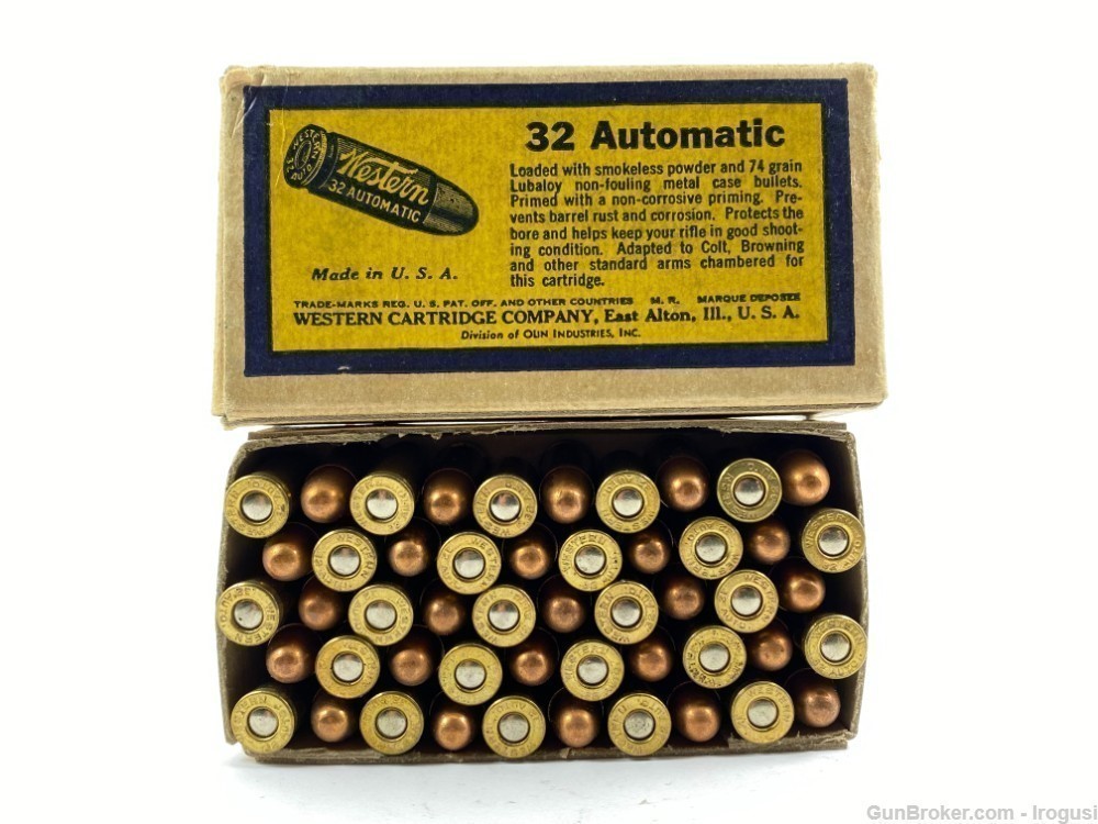 Western .32 Automatic ACP 74 Gr Lubaloy Metal Case Bullet FULL Vintage Box-img-1