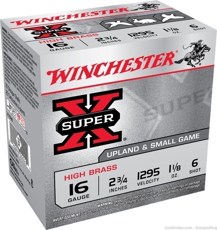125 Rnds Winchester 16 Ga Shells 2.75” 1 1/8 Oz HIGH BRASS Lead No. 6 Shot-img-0