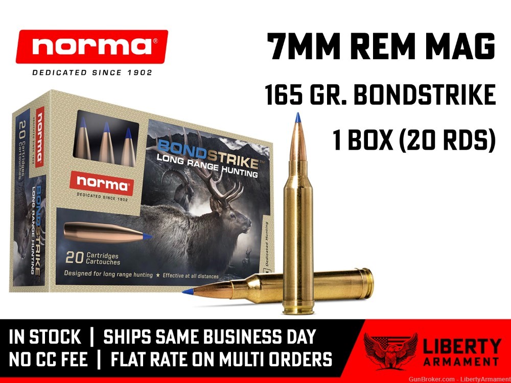 7mm Rem Mag Ammo 165 gr BONDSTRIKE Norma Hunting Ammunition-img-0