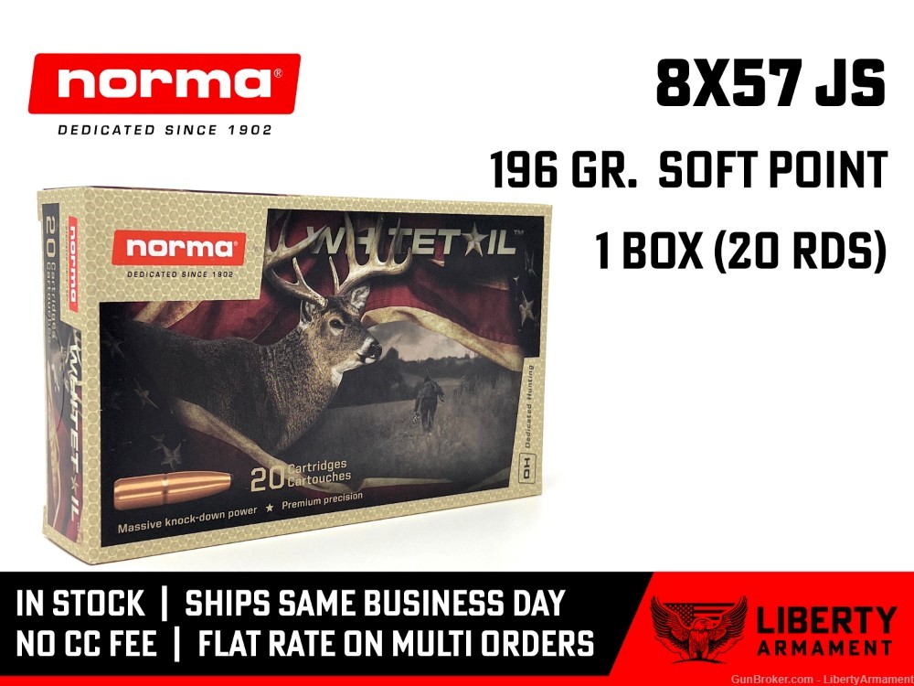 8x57 JS Ammo 196 gr Norma Whitetail Hunting Ammunition 8mm Mauser / 7.92x57-img-0