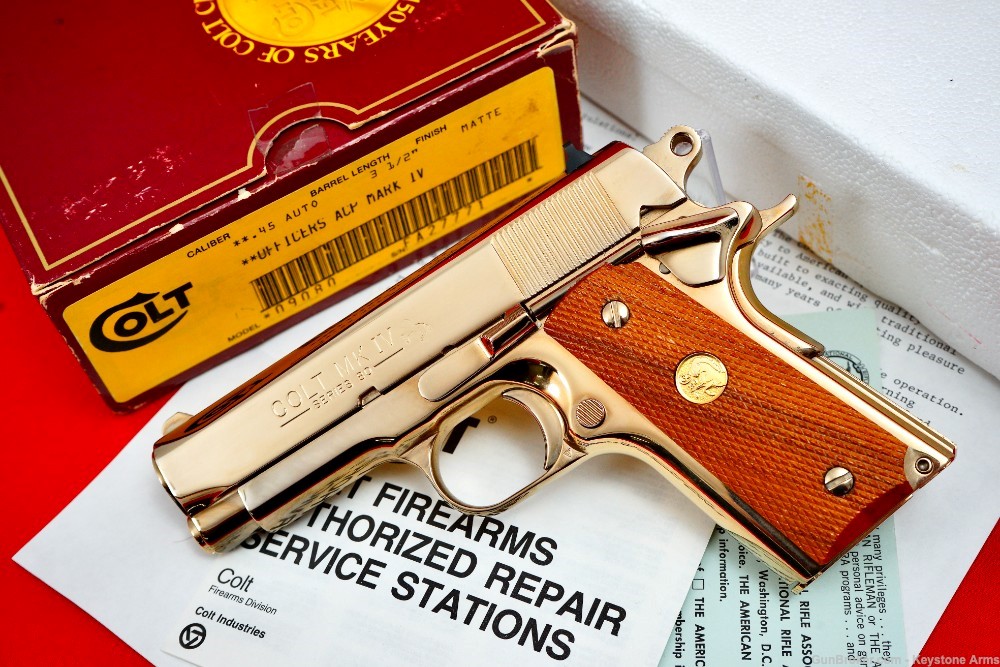 Beautiful Custom Gold Plated Colt Officer's ACP MK IV .45 w/ Original Box!-img-0