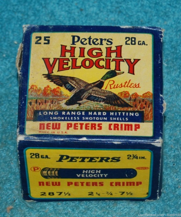 Vintage Full Box of Peters High Velocity Flying Mallard 28 Gauge 2 3/4"-img-0