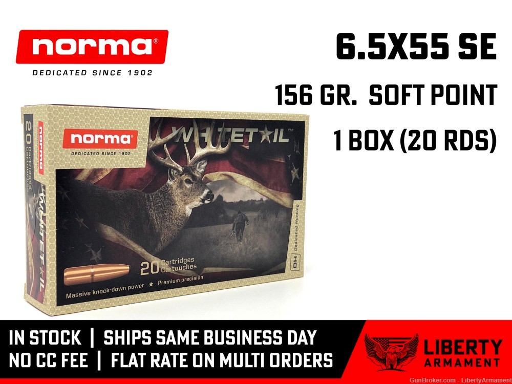6.5x55 SE Ammo 156 gr Norma Whitetail Hunting Ammunition-img-0