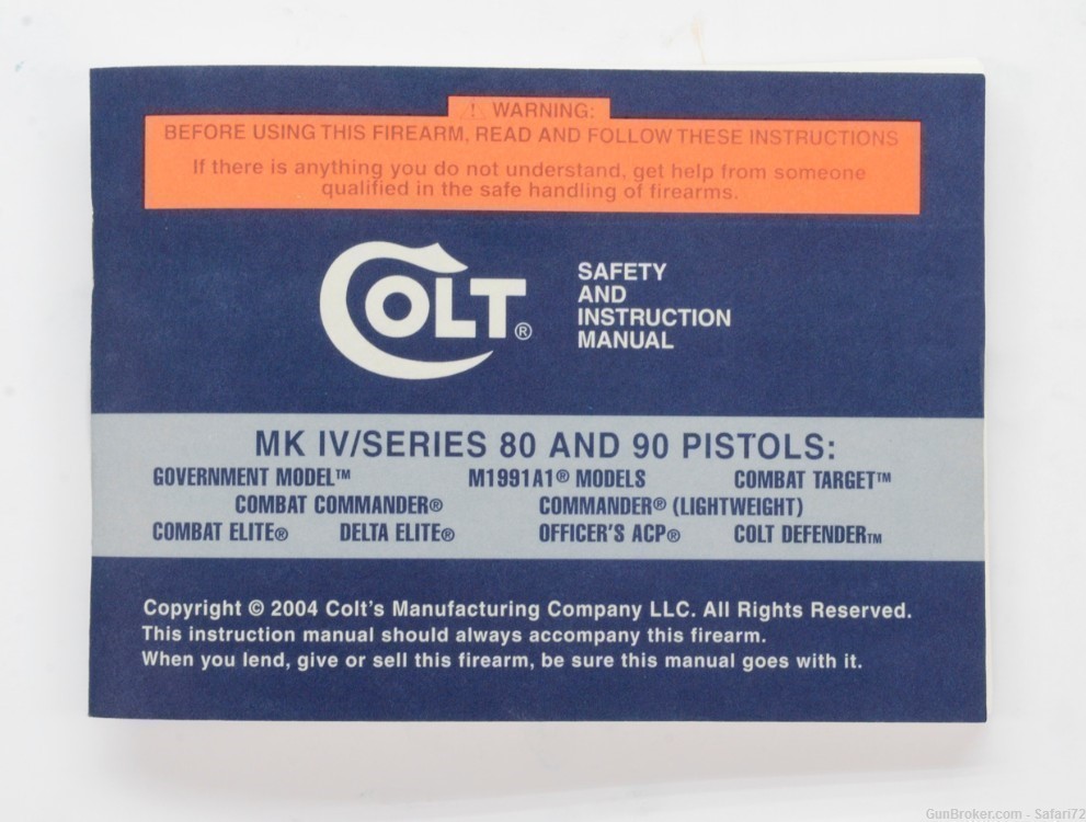 Colt MK IV/Series 80 & 90 Pistols 2004 Manual, Repair Station List, etc.-img-1