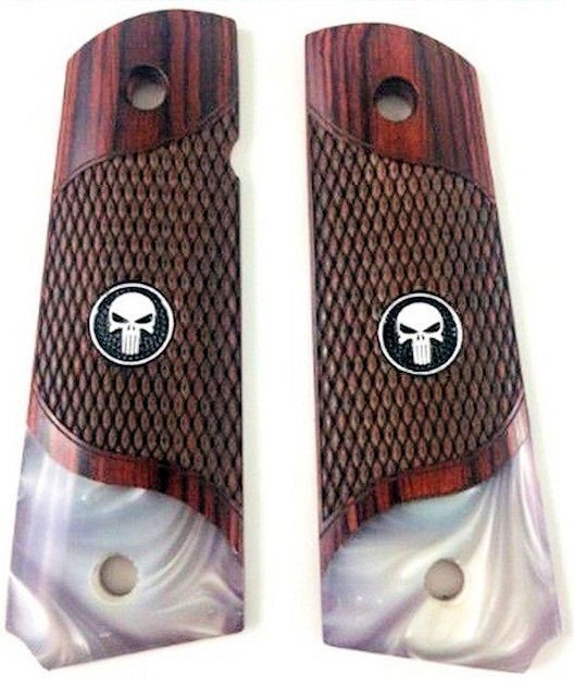 1911 COLT Diamond Checkered Rosewood Grips Pearl Accent-img-0