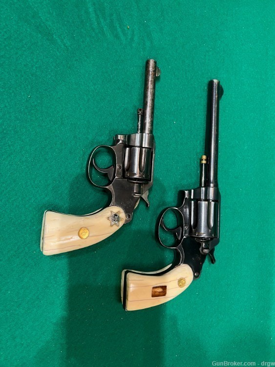 Pair of COLT Pistols in .32 w/ REAL Ivory grips and Mexican Gold coins -img-1