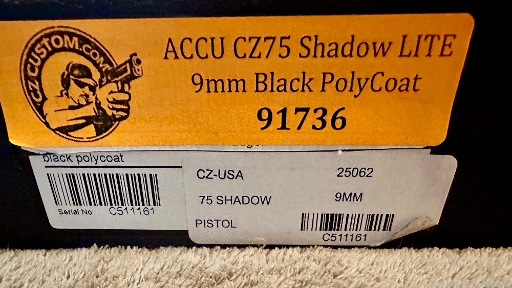 CZ Custom CZ75 Shadow ACCU Lite 9MM LIKE NEW-img-7