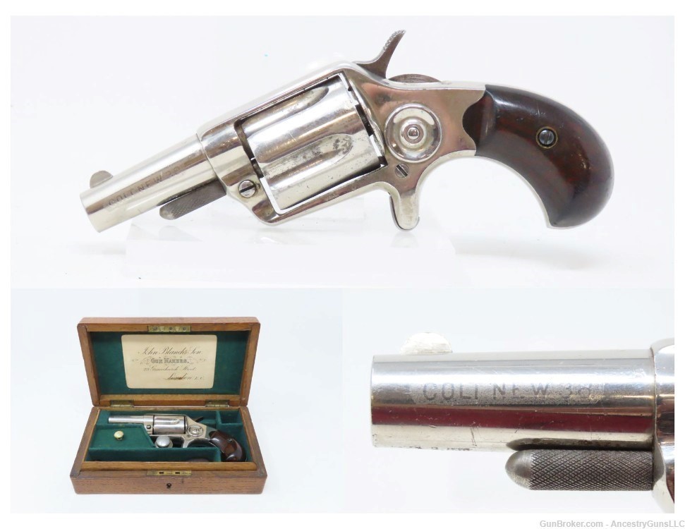 CASED Antique BRITISH Proofed COLT NEW LINE .38 Cal. ETCHED PANEL Revolver -img-0