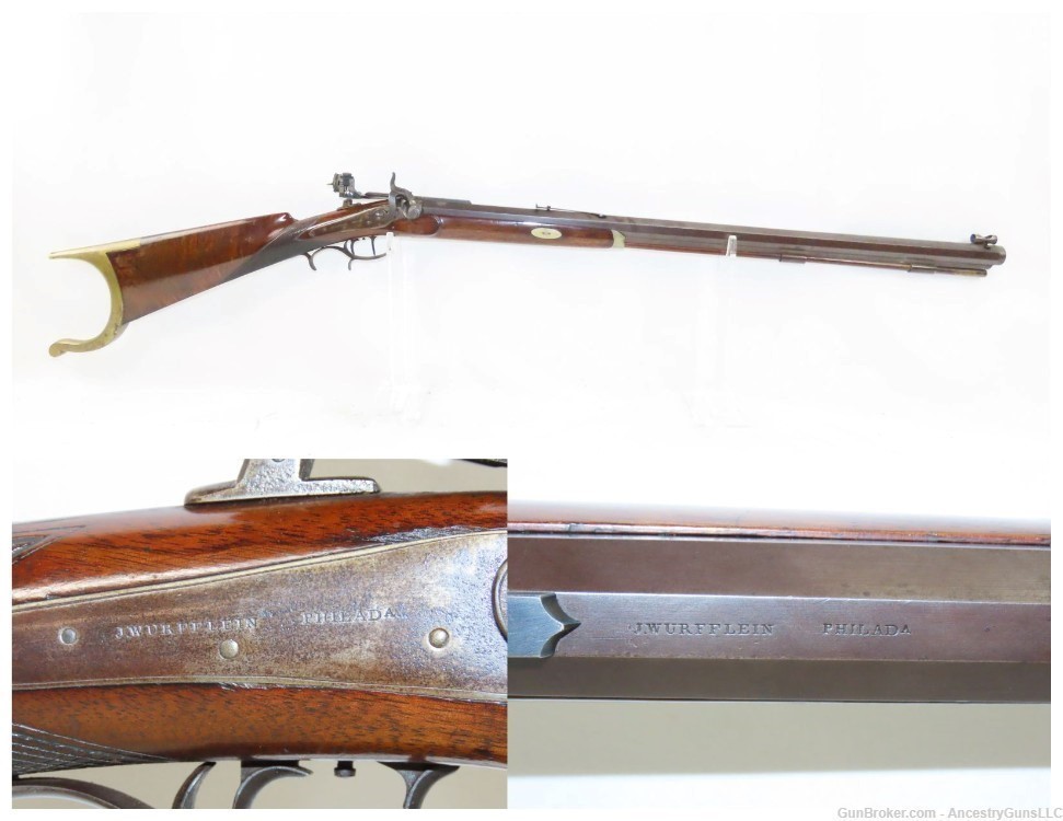 Antique JOHN WURFFLEIN .415 Caliber Percussion TARGET Rifle Schuetzen Phila-img-0