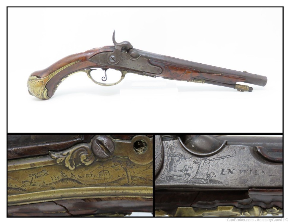 c1710 VIENNA, AUSTRIAN Antique JOHAN WAS in Wien Belt Pistol .50 Caliber   -img-0