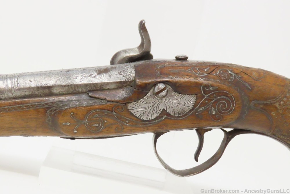 ENGRAVED and SILVER INLAID Antique RUSSIAN Percussion .54 Cal. BELT Pistol-img-18