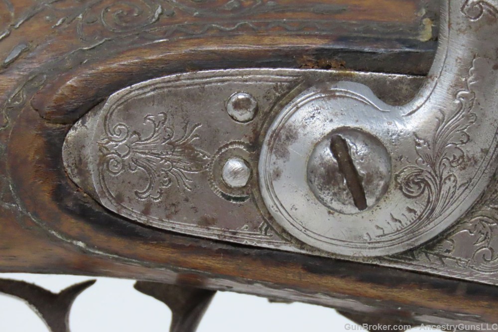 ENGRAVED and SILVER INLAID Antique RUSSIAN Percussion .54 Cal. BELT Pistol-img-6