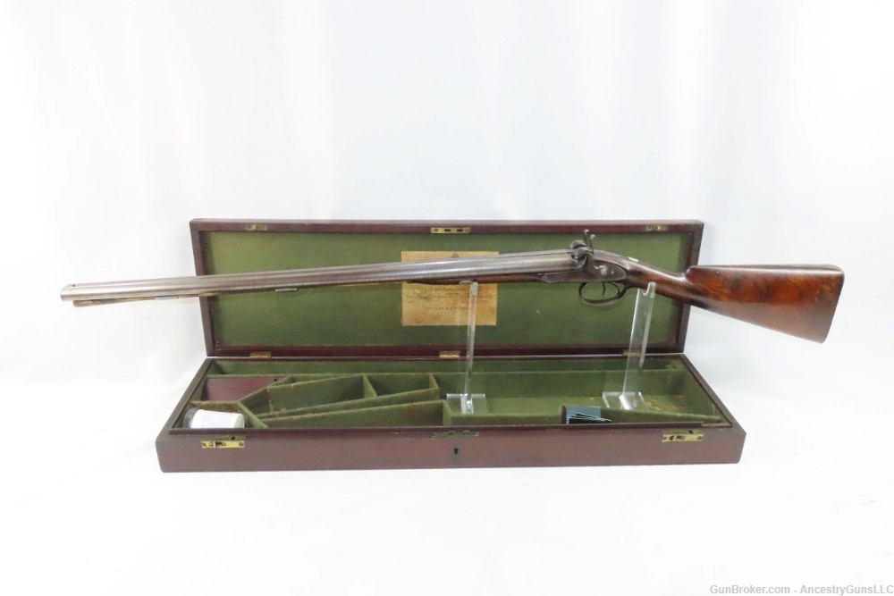 Antique CASED & Engraved MANTON Percussion DOUBLE BARREL SxS HAMMER Shotgun-img-1