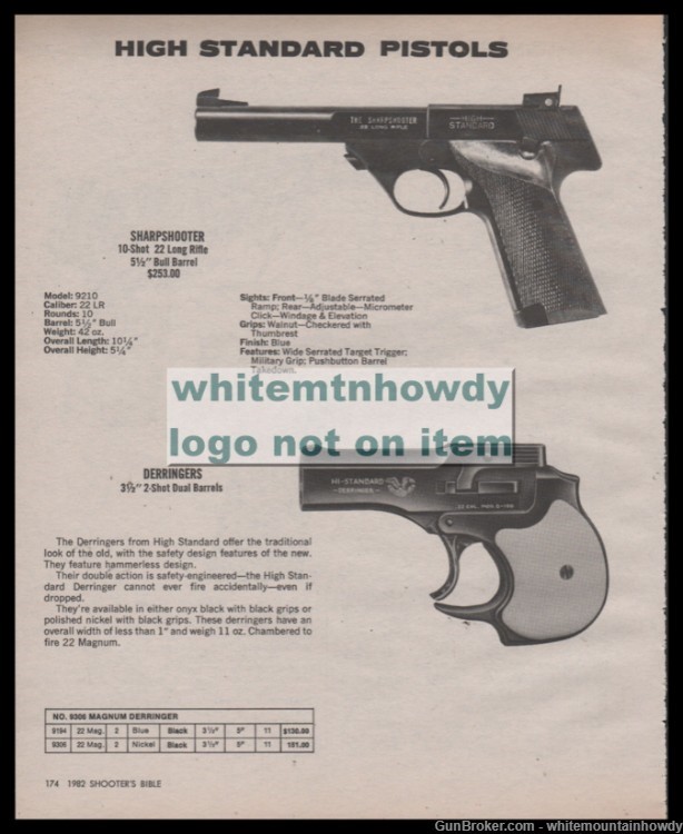 1982 HIGH STANDARD Citation...Sharpshooter & Derringer Pistol on Reverse AD-img-1