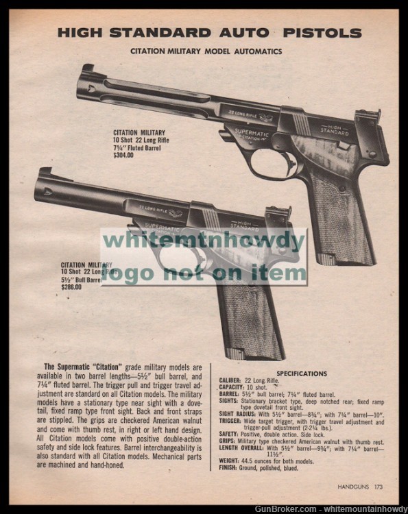 1982 HIGH STANDARD Citation...Sharpshooter & Derringer Pistol on Reverse AD-img-0