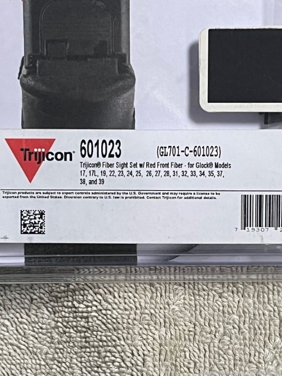 Trijicon 601023 Fiber sight set w red front fiber Glock 17 19 22 23 26 27  -img-1