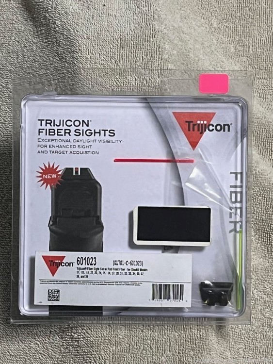 Trijicon 601023 Fiber sight set w red front fiber Glock 17 19 22 23 26 27  -img-0