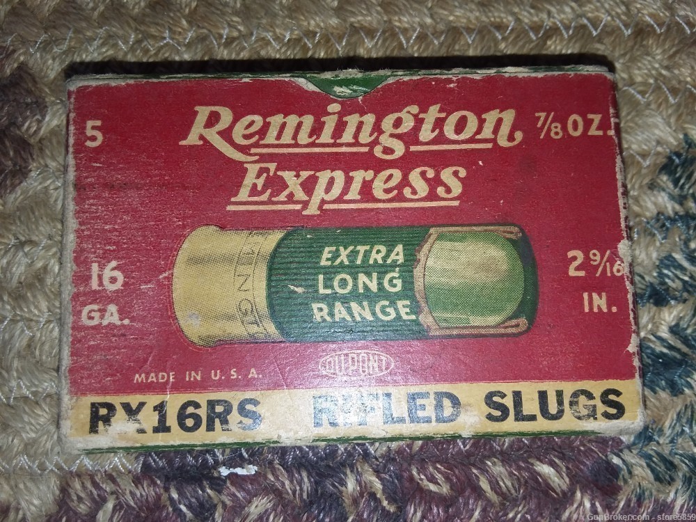 Vintage REMINGTON EXPRESS 16 Ga. Paper Rifled Slugs-img-0