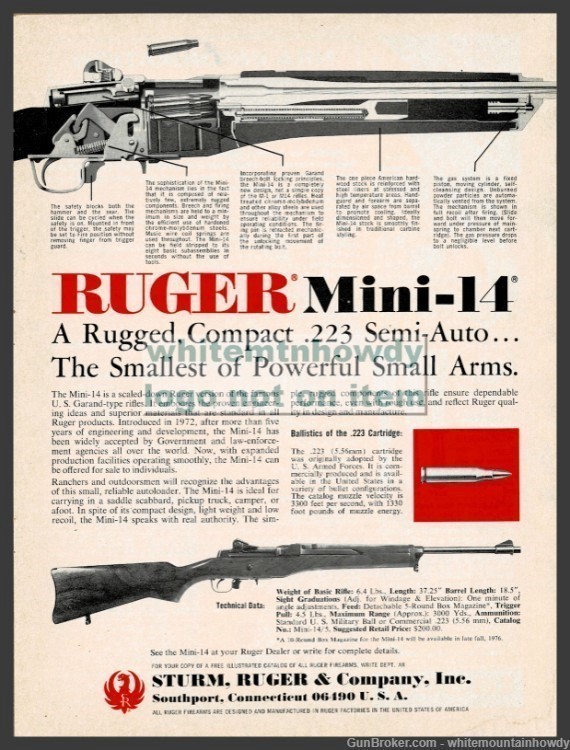 1977 RUGER Mini-14 .223 Semi-Auto Rifle Original PRINT AD-img-0