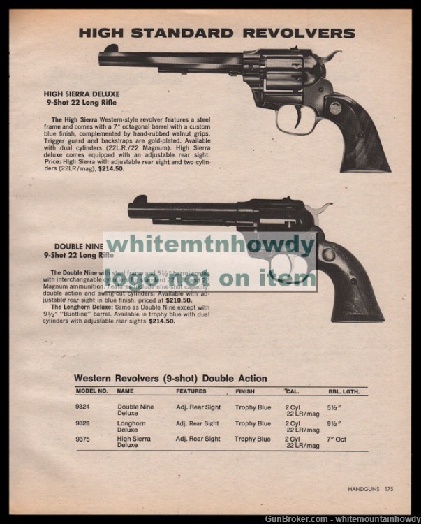 1982 HIGH STANDARD High Sierra Deluxe & Double Nine Revolver PRINT AD-img-0