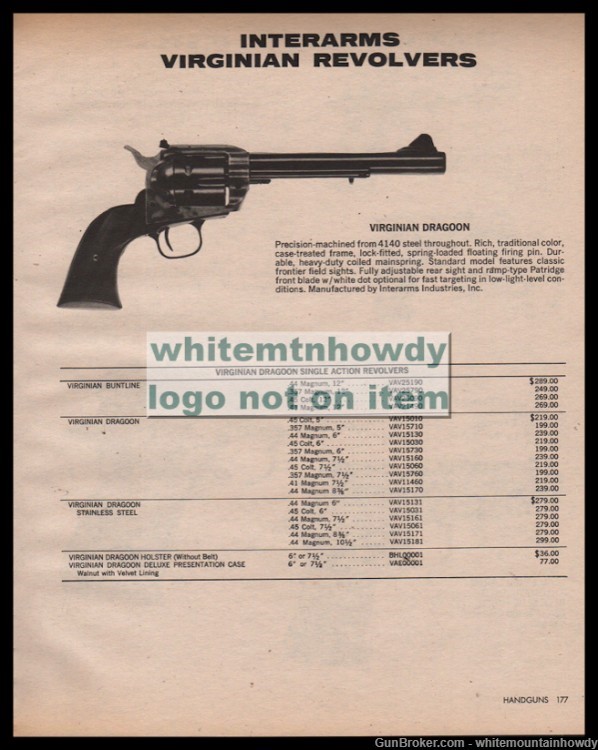 1983 INTERARMS Virginian Dragoon Revolver Original PRINT AD w/ specs-img-0