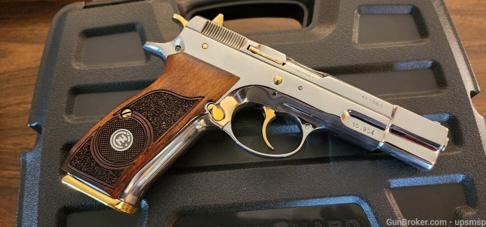 CZ MODEL 75 CUSTOM HIGH POLISHED NICKEL FINISH WITH 24K GOLD ACCENTS 9mm-img-0