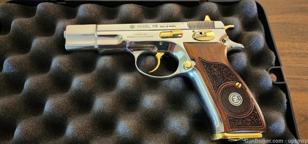 CZ MODEL 75 CUSTOM HIGH POLISHED NICKEL FINISH WITH 24K GOLD ACCENTS 9mm-img-2